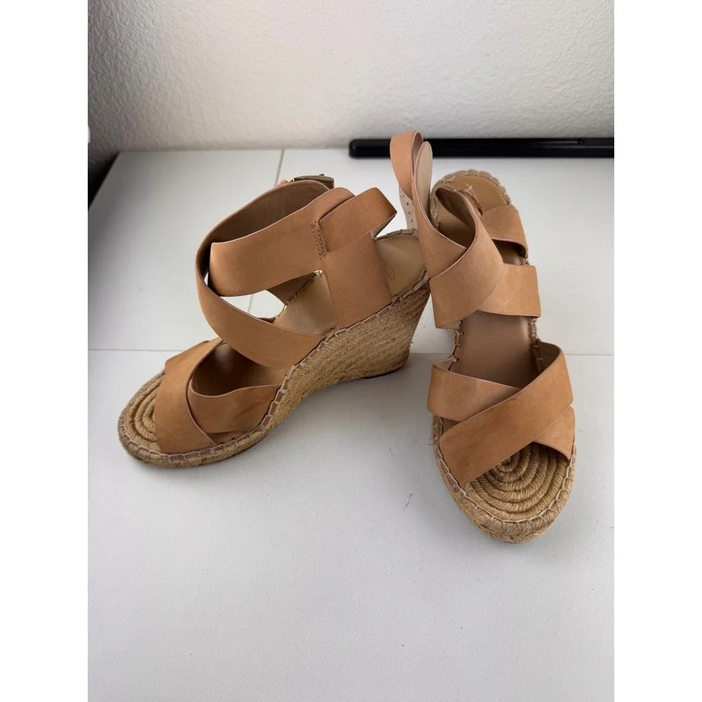 Joie Kaelyn‎ Tan Leather Espadrille Wedge Sandals Size 39.5 8.5 Brunch Festival
